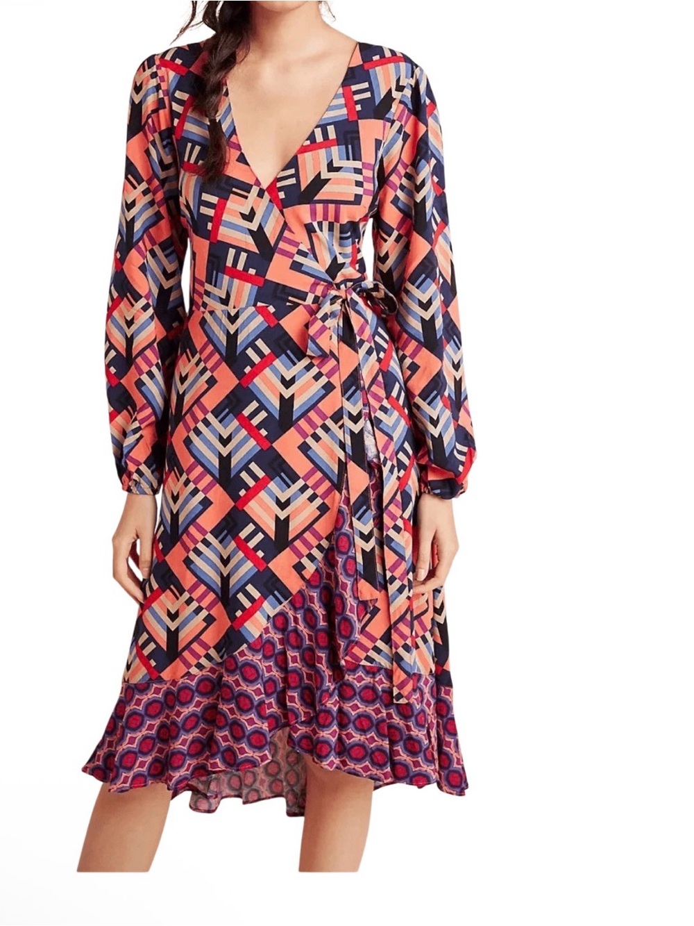 Anthropologie Porridge Amity
Coral Wrap Dress Women’s Size XS